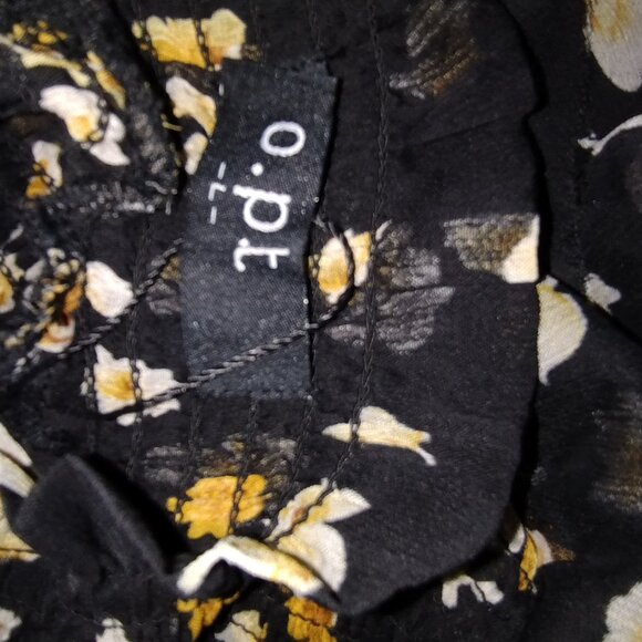 O.P.T. Floral Ruffle Neck Blouse Large Black Sheer Long Sleeve Romantic Top - Picture 14 of 15